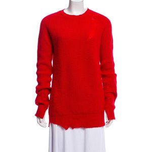 Helmut Lang Red Cashmere/Wool Distressed Sweater